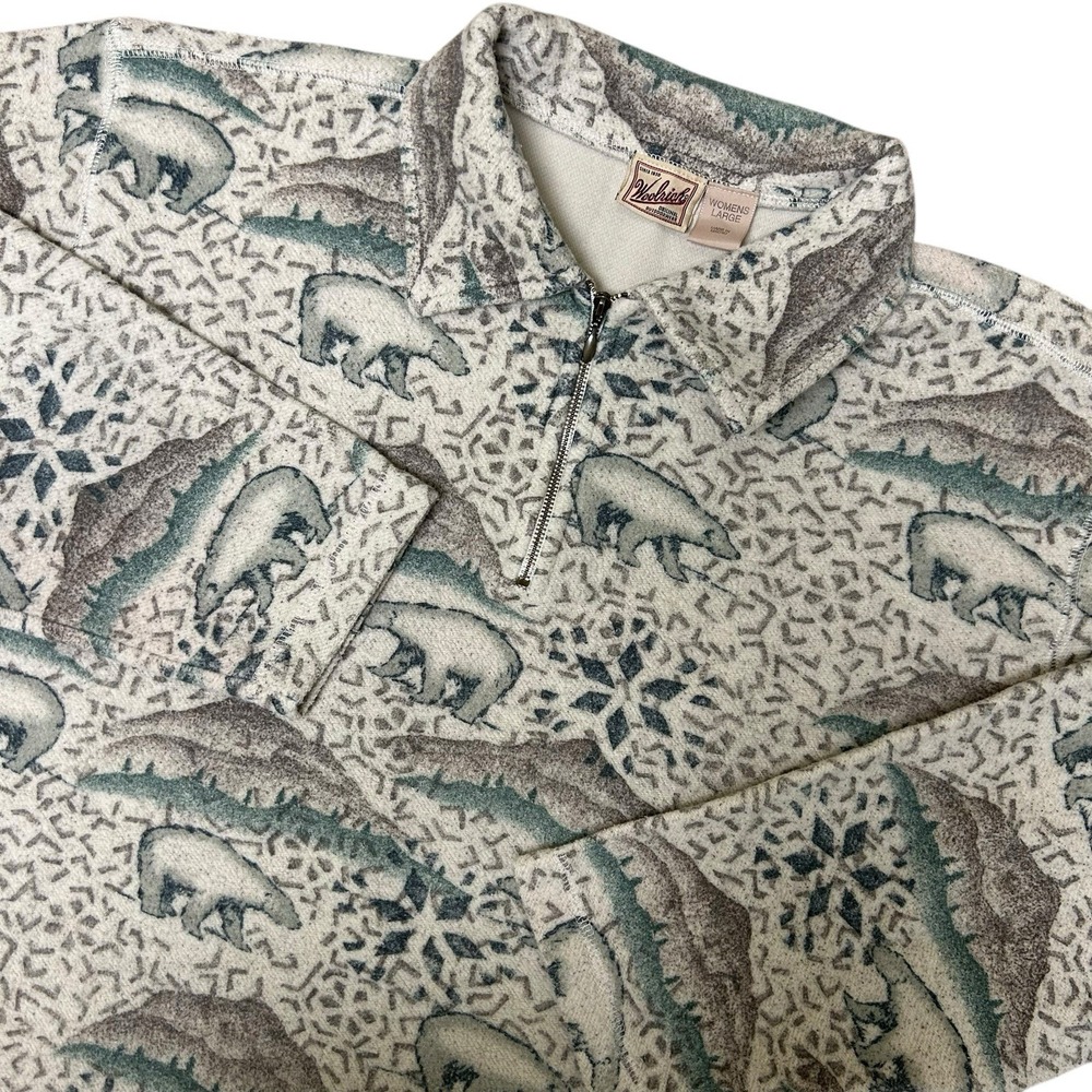 Vintage Woolrich Women's 1/4 Zip‎ Polar Bear Graphic Print Sweater Size Large